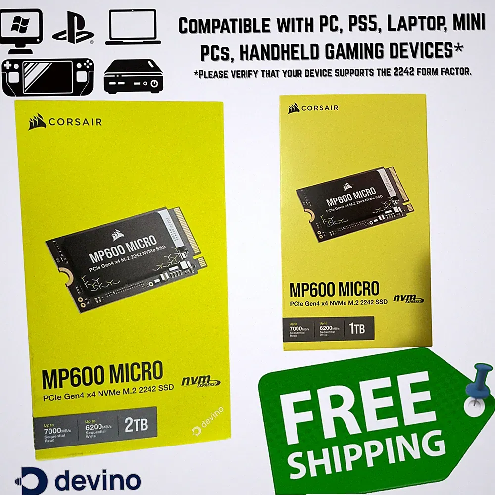 Corsair MP600 Micro 1TB 2TB M.2 2242 NVMe PCIe TLC SSD 7000MB/s Laptop Gaming PC